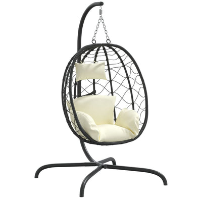 Vidaxl sedia sospesa con cuscino poli rattan e panna in acciaio bianco
