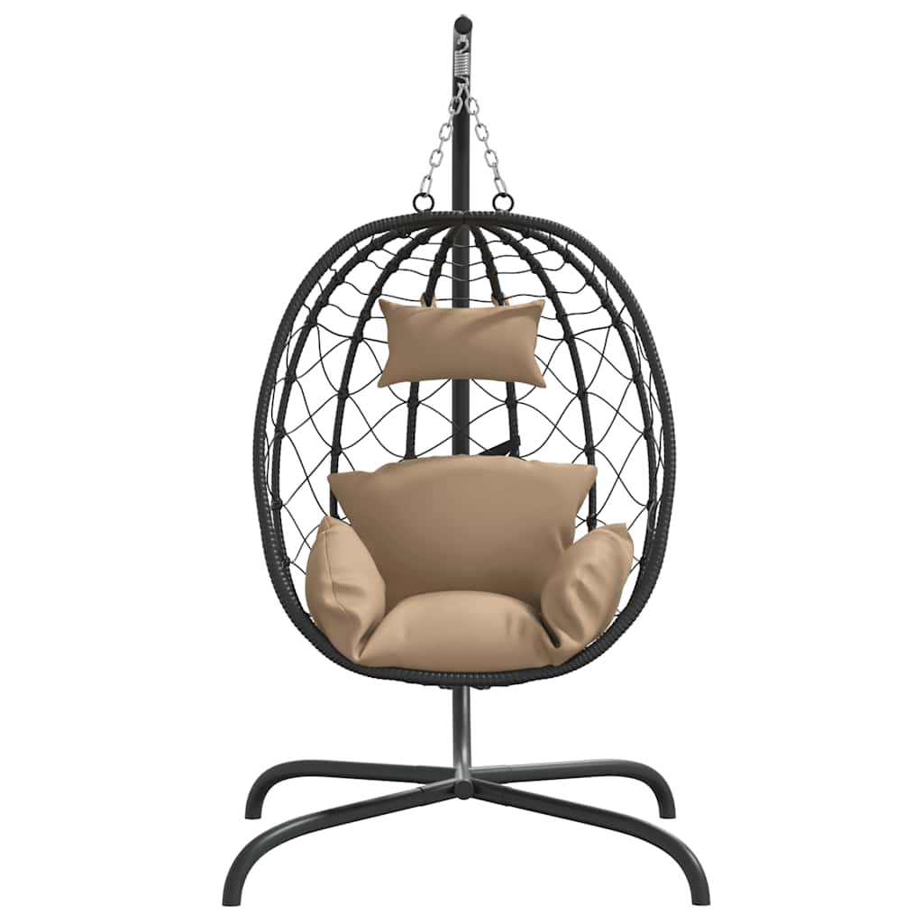 Vidaxl Hanging sedia con cuscino poli rattan e acciaio taupe