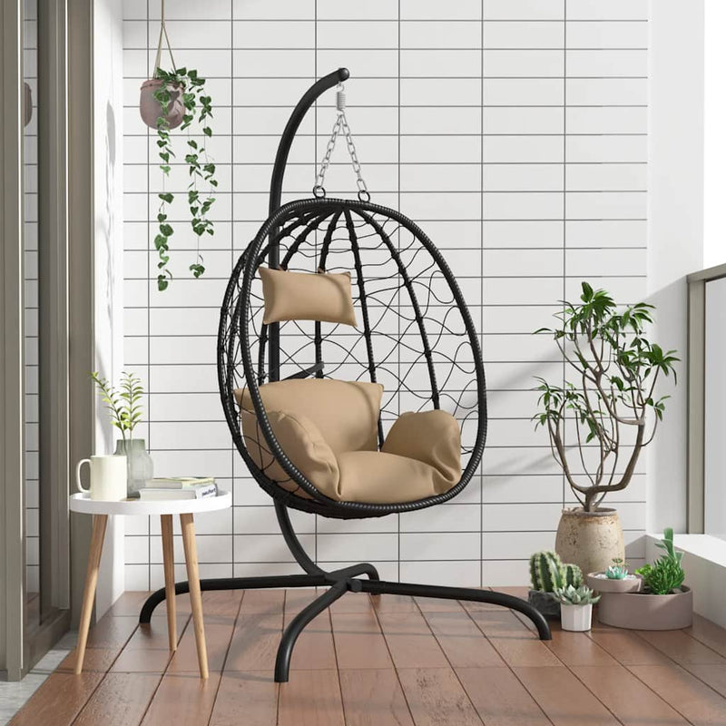 Silla colgante de Vidaxl con ratán de poli de almohada y tope de acero