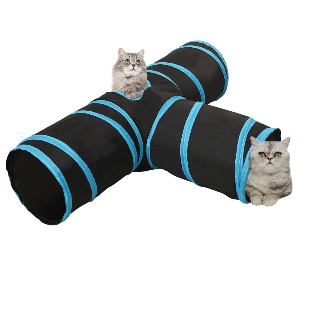 Vidaxl Cat Tunnel 3 veces 90 cm poliéster negro y azul