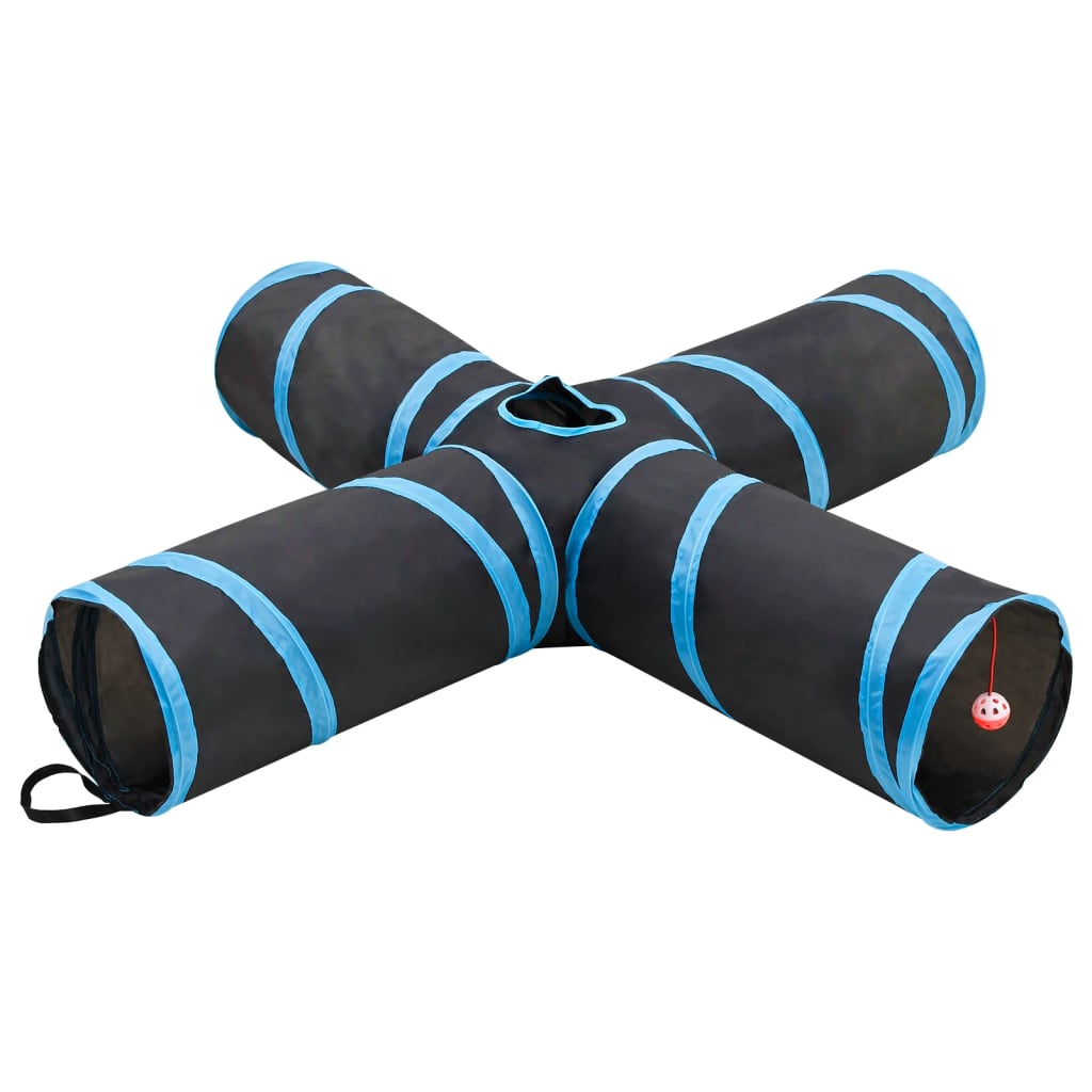 VidaXL túnel para gatos 4 pliegues 132 cm poliéster negro y azul