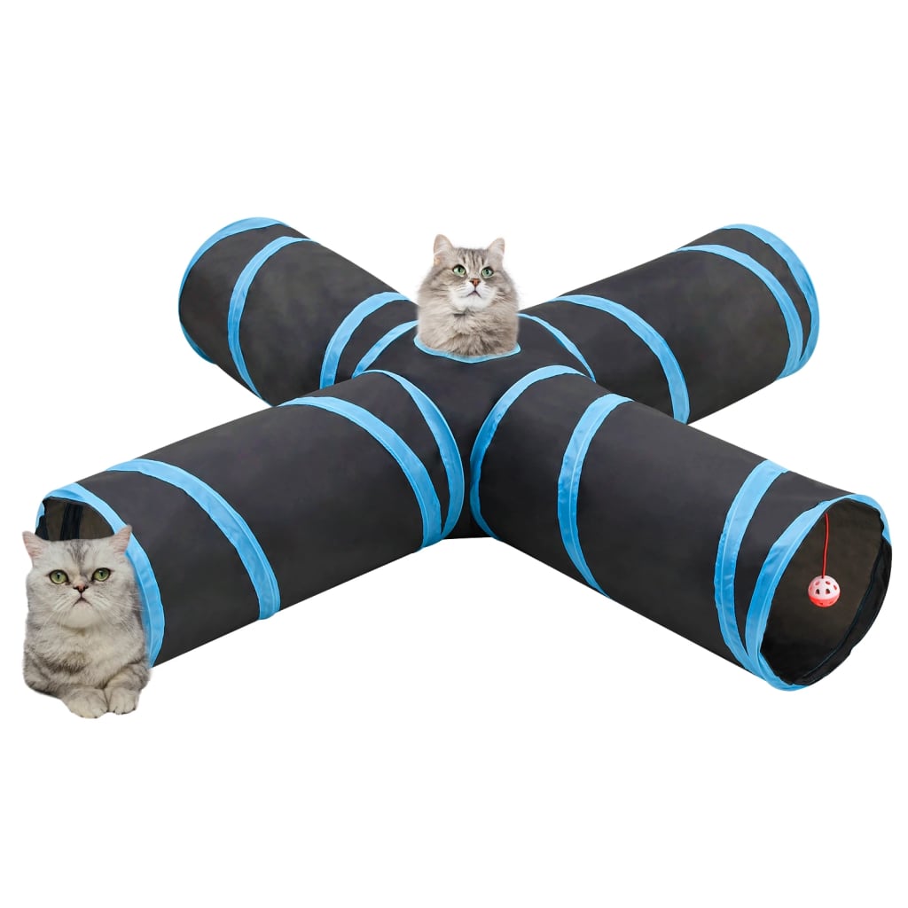 VidaXL túnel para gatos 4 pliegues 132 cm poliéster negro y azul