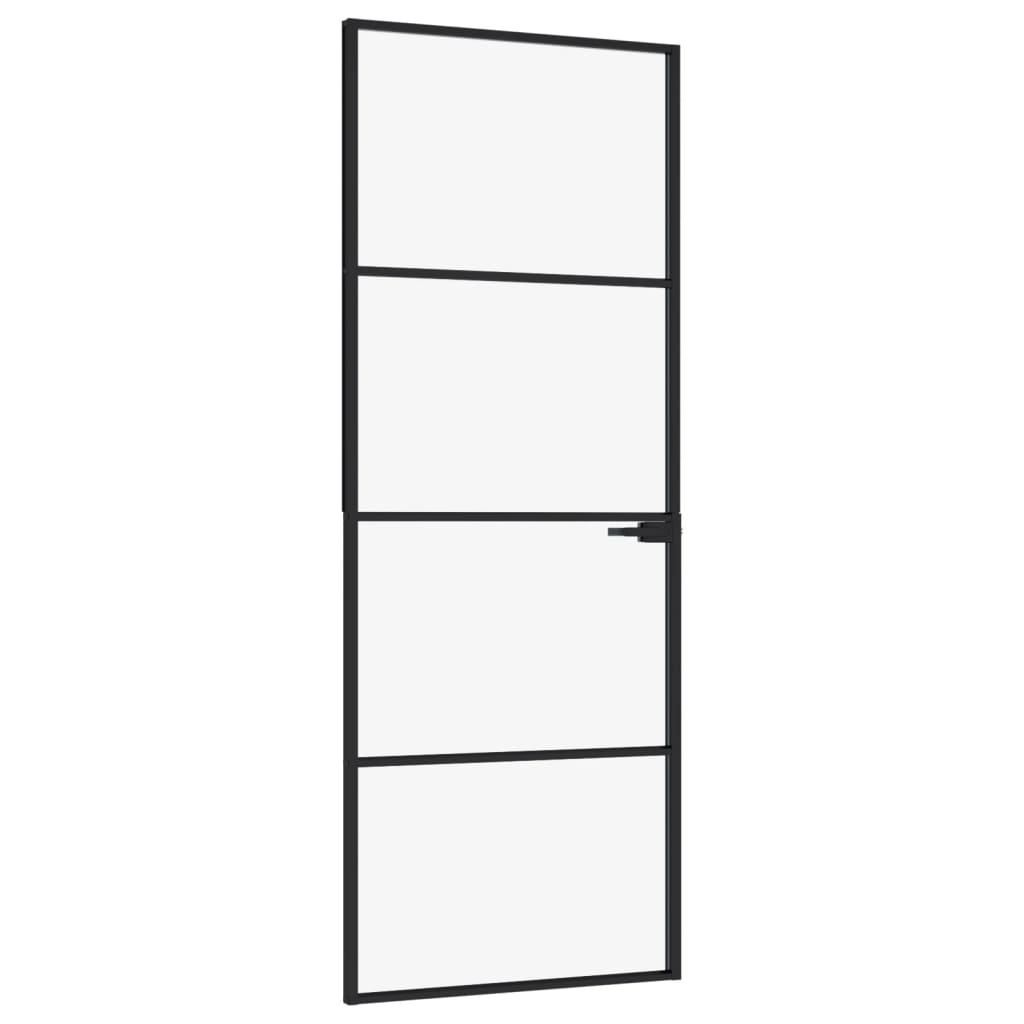 Vidaxl puerta interior 76x201.5 cm de vidrio endurecido y aluminio negro estrecho