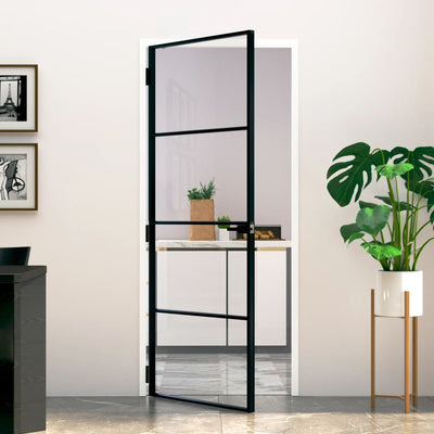 Vidaxl binnendeur 83x201,5 cm gehard glas en aluminium smal zwart
