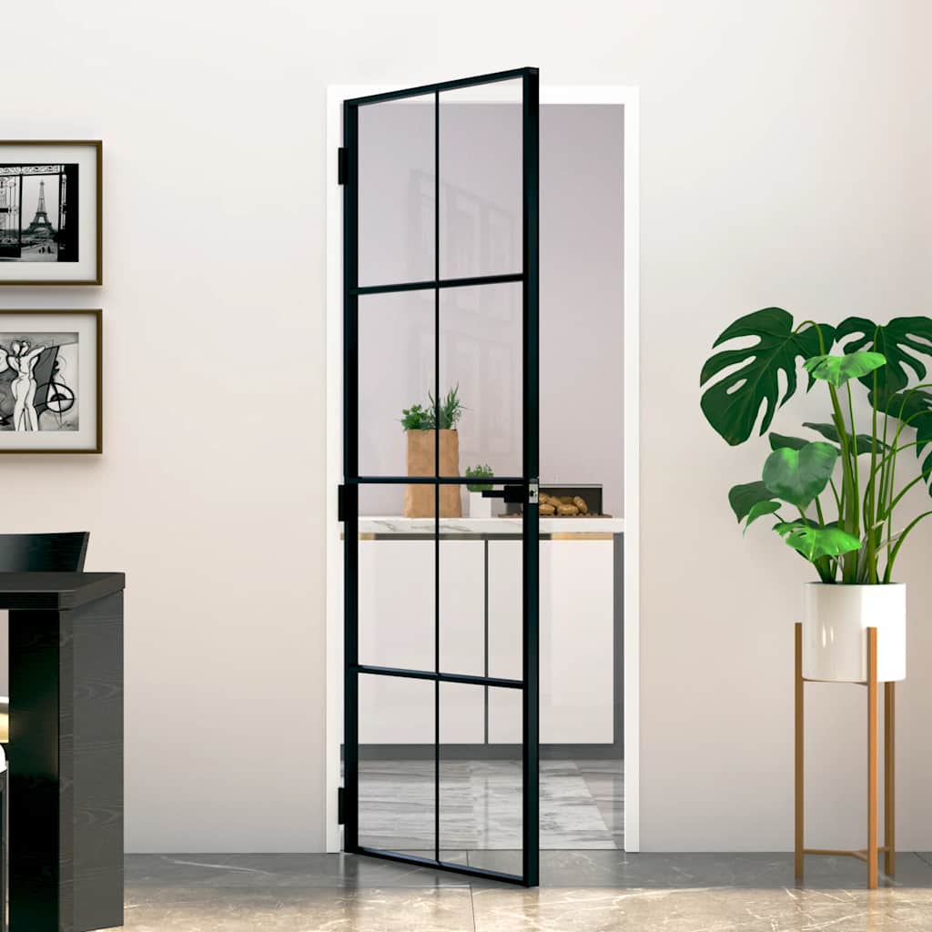 Vidaxl Porta interna 76x201,5 cm in vetro indurito e nero stretto in alluminio
