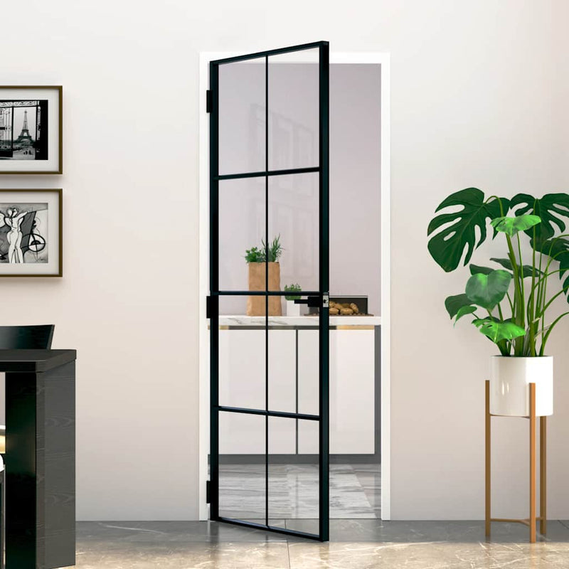 Vidaxl Porta interna 76x201,5 cm in vetro indurito e nero stretto in alluminio