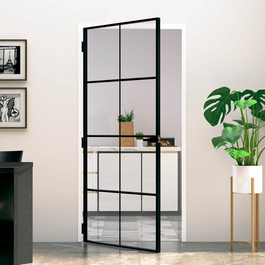 Vidaxl Porta interna 93x201,5 cm in vetro indurito e nero stretto in alluminio