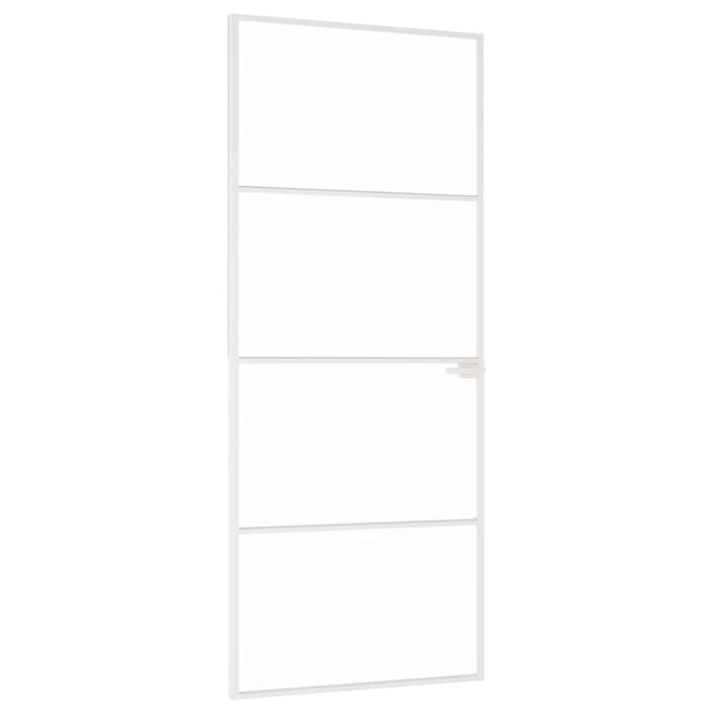 Vidaxl puerta interior 83x201.5 cm de vidrio endurecido y aluminio blanco estrecho