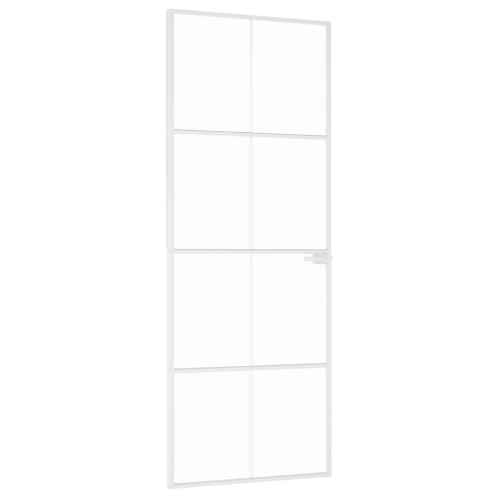 Vidaxl puerta interior 76x201.5 cm de vidrio endurecido y aluminio blanco estrecho