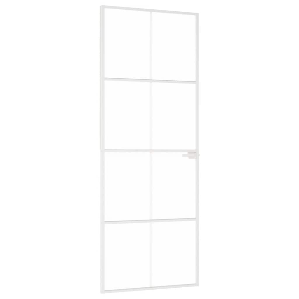 Vidaxl puerta interior 76x201.5 cm de vidrio endurecido y aluminio blanco estrecho
