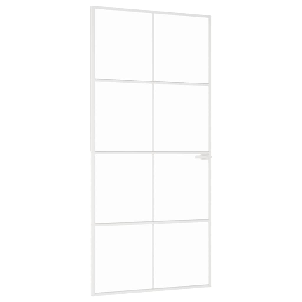 Vidaxl Puerta interior 93x201.5 cm de vidrio endurecido y aluminio blanco estrecho