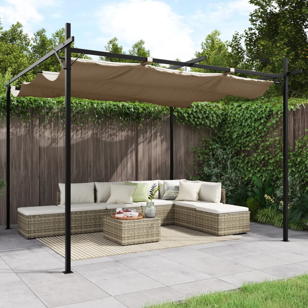 Pérgola VidaXL con techo retráctil 295x292x230 topo