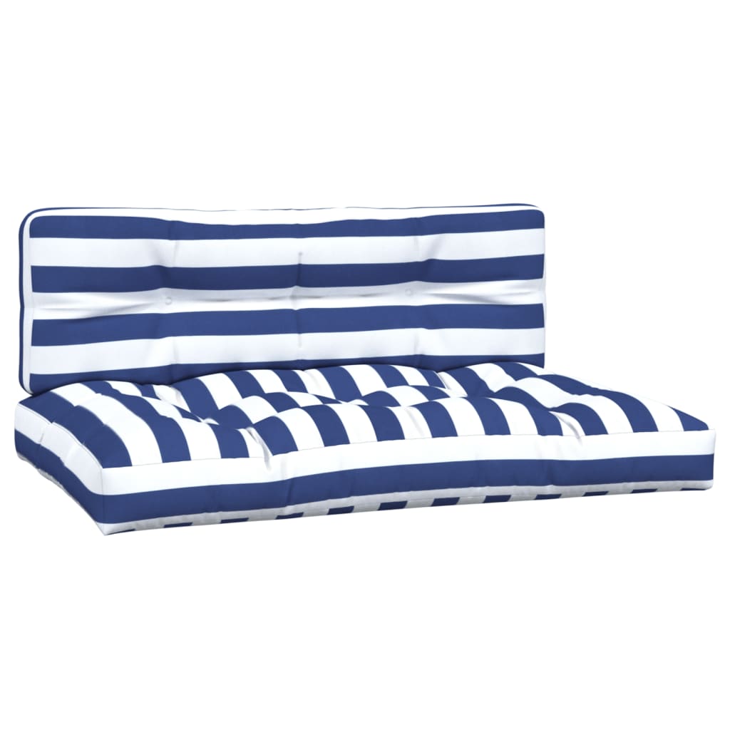 Cuscini da pallet Vidaxl 2 St tessuto bianco e blu a strisce