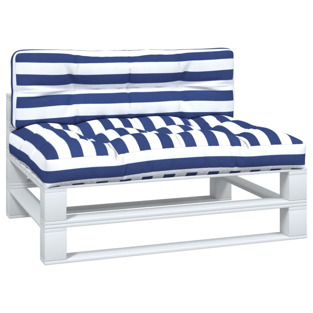 Cuscini da pallet Vidaxl 2 St tessuto bianco e blu a strisce