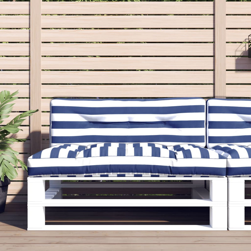 Cuscini da pallet Vidaxl 2 St tessuto bianco e blu a strisce