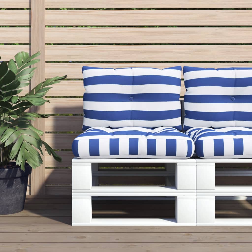 Vidaxl Pallet Cushions 2 St a strisce Oxford tessuto bianco e blu
