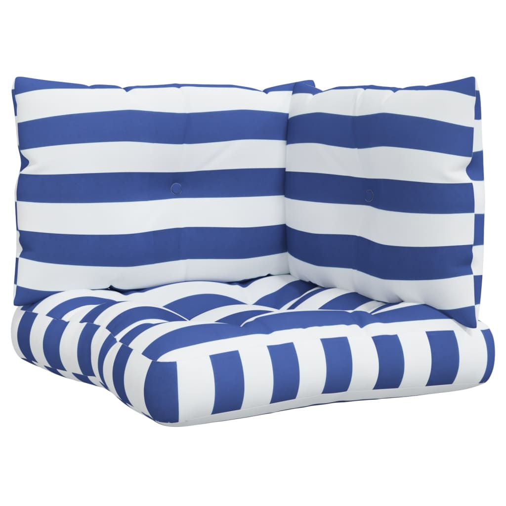 Cuscini da pallet Vidaxl 3 tessuto a strisce a strisce bianche e blu