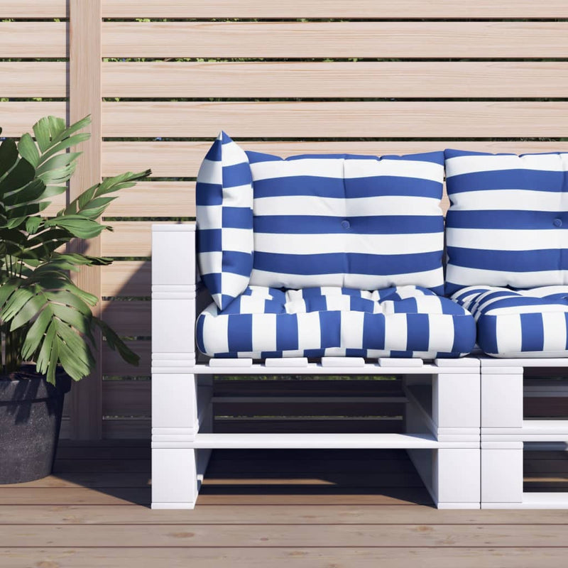 Cuscini da pallet Vidaxl 3 tessuto a strisce a strisce bianche e blu