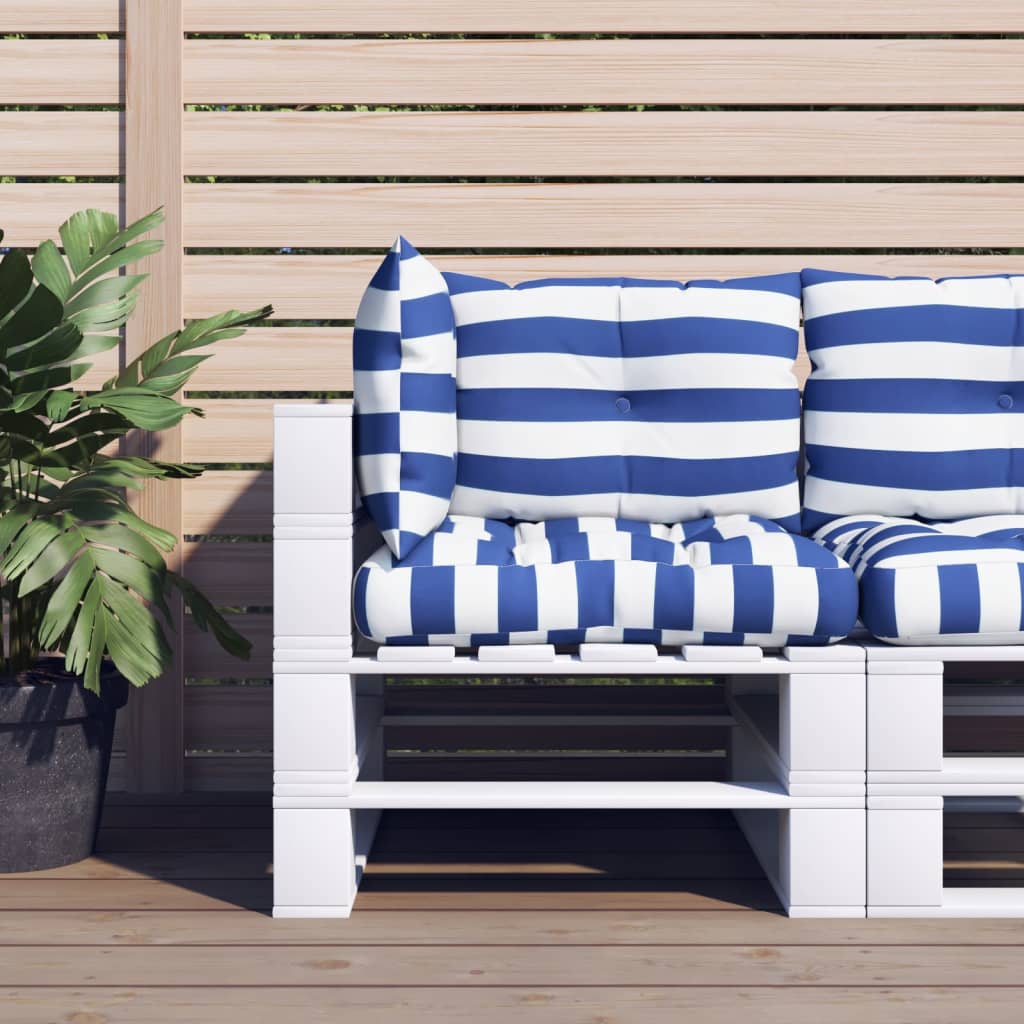 Cuscini da pallet Vidaxl 3 tessuto a strisce a strisce bianche e blu