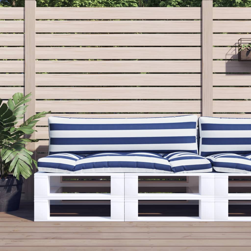 Vidaxl Pallet Cushions 2 St a strisce Oxford tessuto bianco e blu