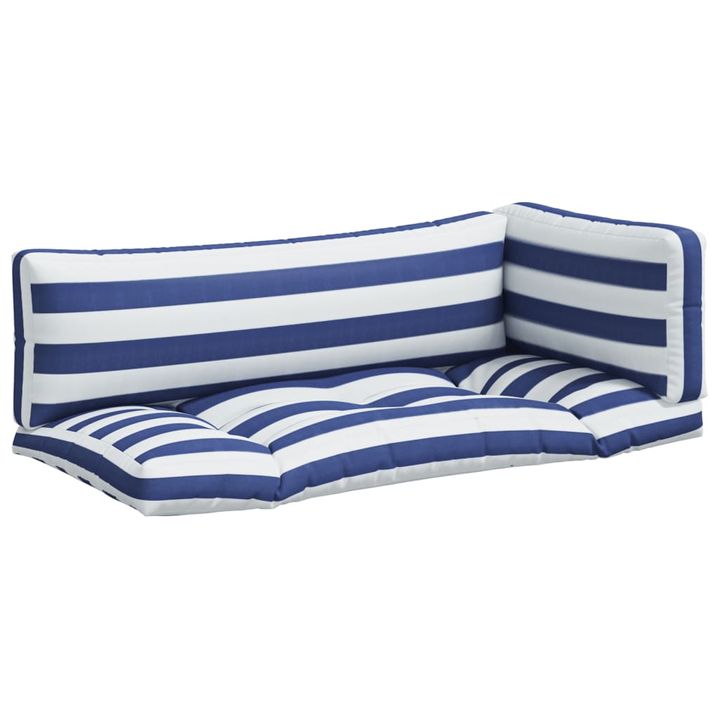 Cuscini da pallet Vidaxl 3 tessuto a strisce a strisce bianche e blu