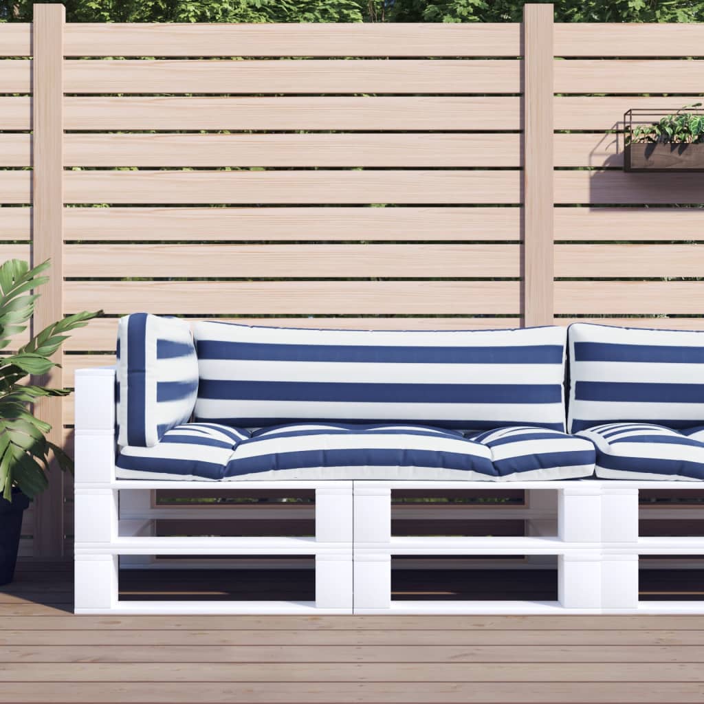 Cuscini da pallet Vidaxl 3 tessuto a strisce a strisce bianche e blu