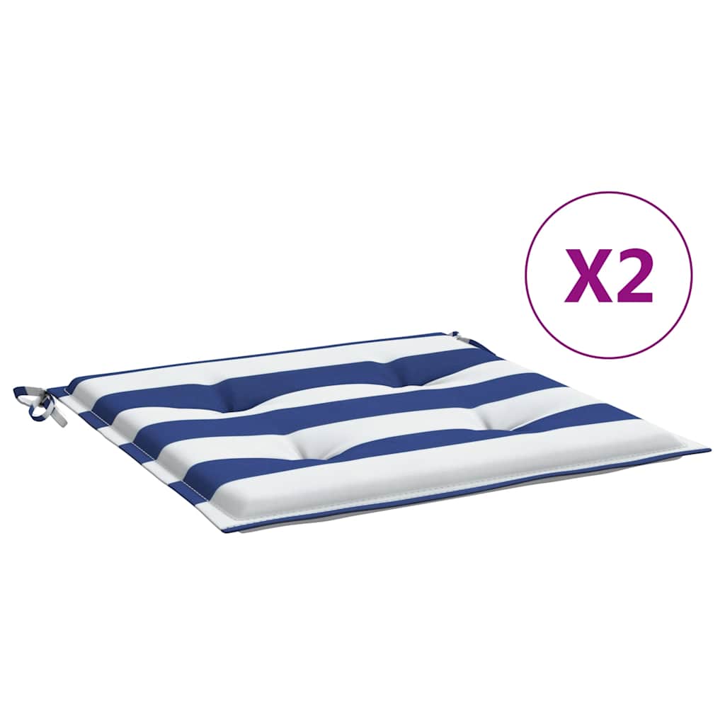 Cuscini da sedia da giardino Vidaxl 2 St Striped 50x50x3 cm tessuto bianco e blu