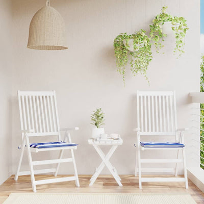 Cojines de silla de jardín Vidaxl 2 st rayado 50x50x3 cm de tela blanca y azul