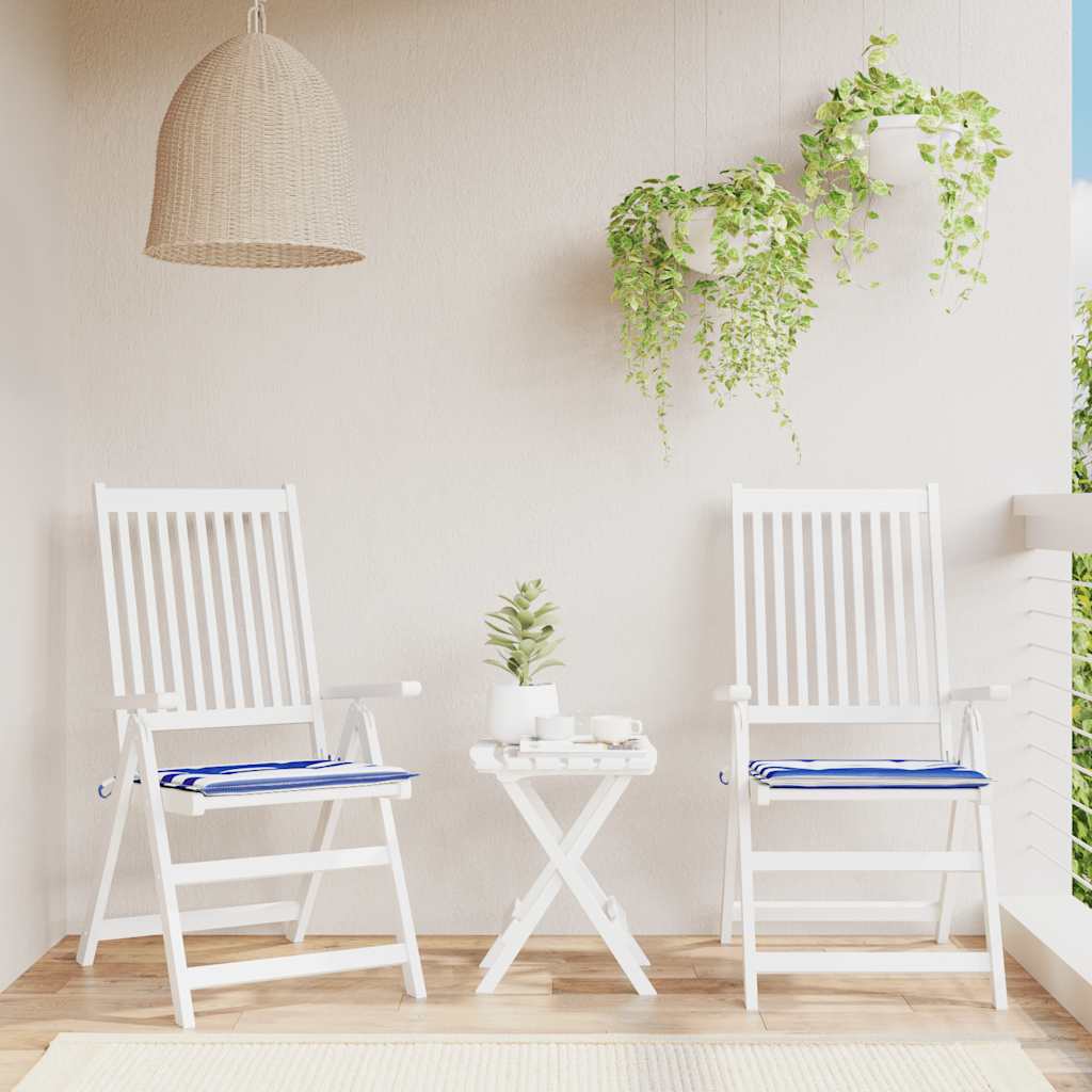 Cuscini da sedia da giardino Vidaxl 2 St Striped 50x50x3 cm tessuto bianco e blu