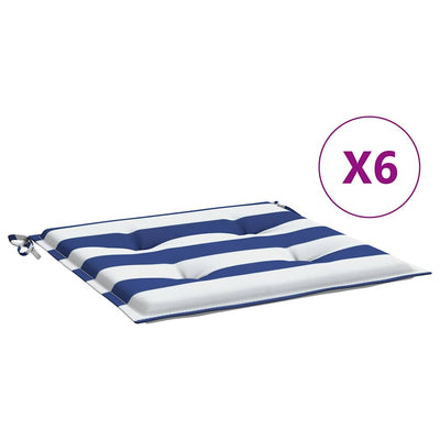 Cojines de silla de jardín Vidaxl 6 st rayado 50x50x3 cm de tela blanca y azul
