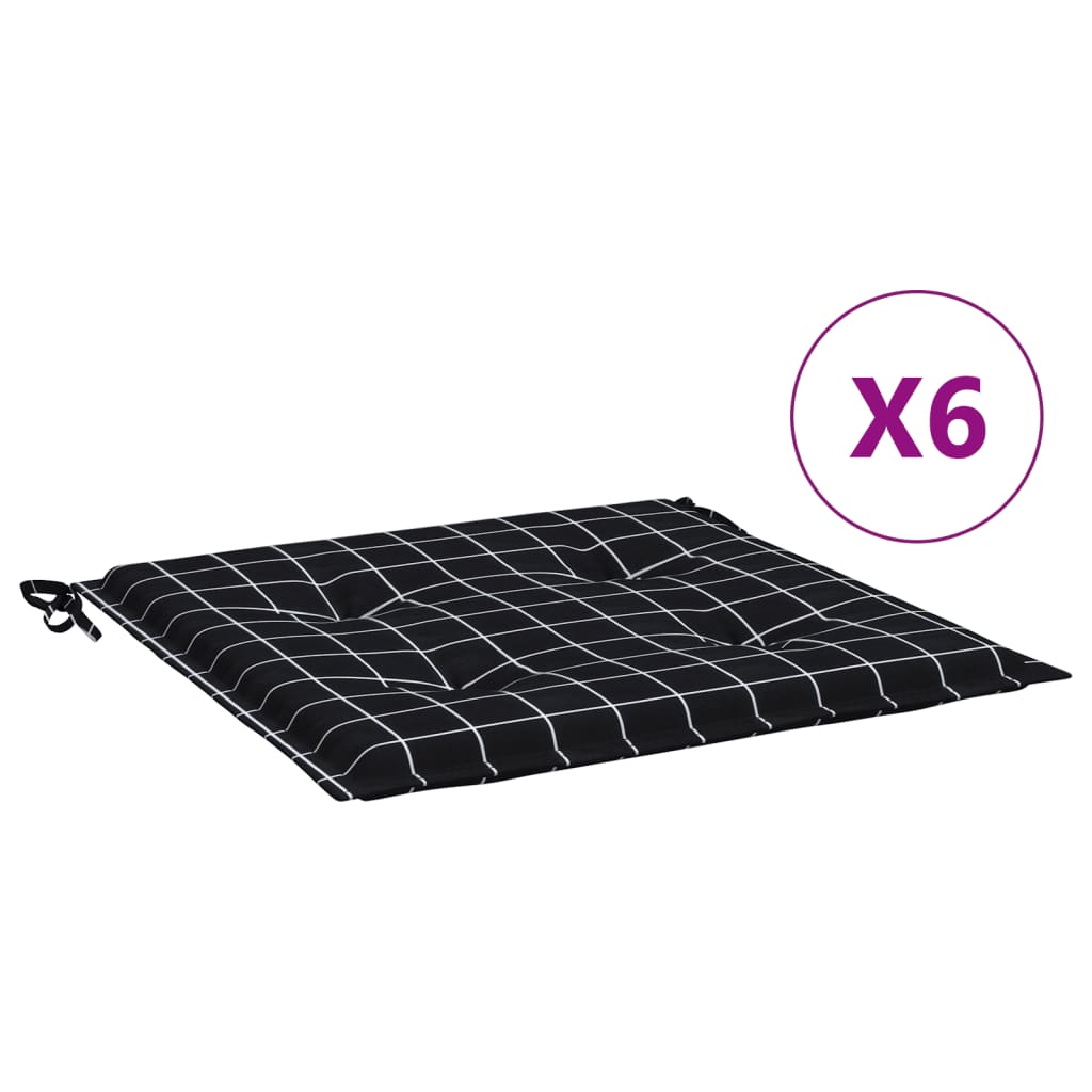 Cojines de silla de jardín de Vidaxl 6 Patrón de Stedcarn 50x50x3 CM tela negra