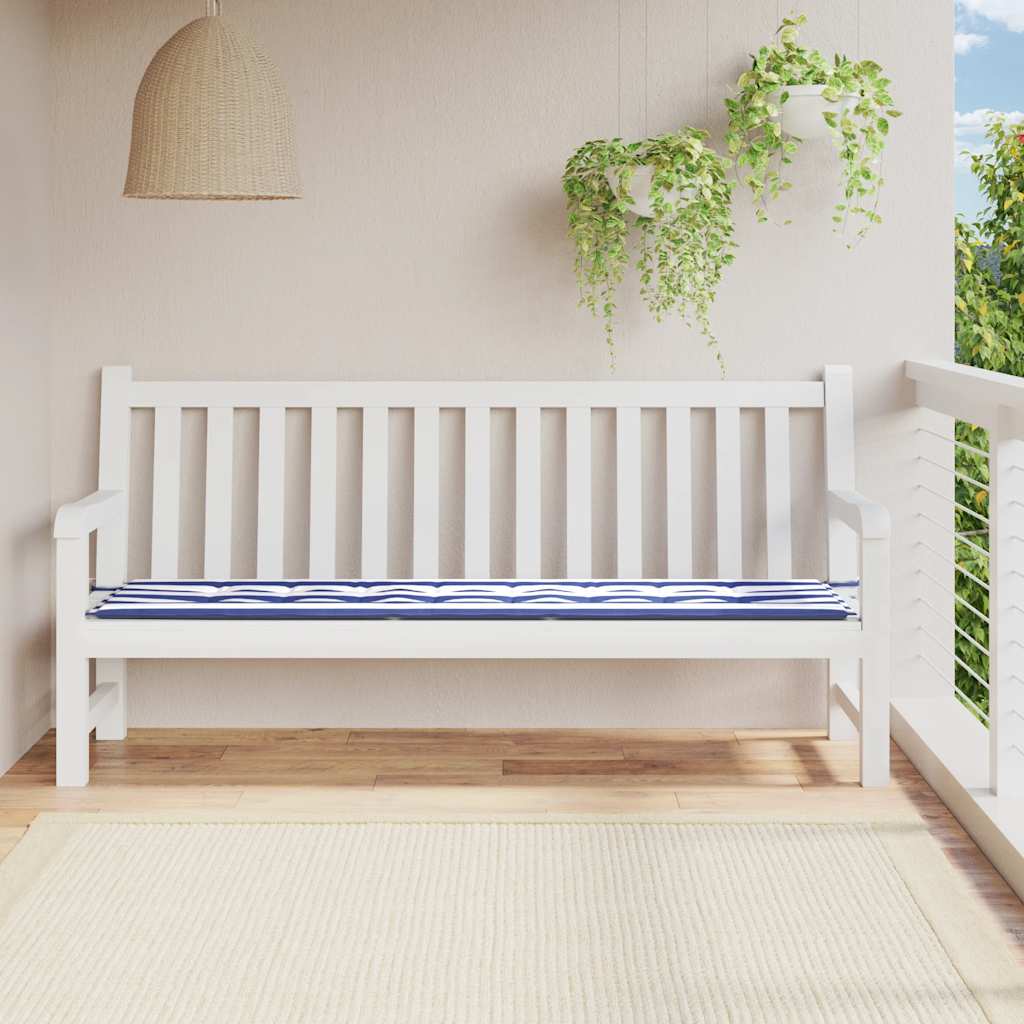 Vidaxl Garden Banch Cushion Striped 200x50x3 cm tessuto bianco e blu