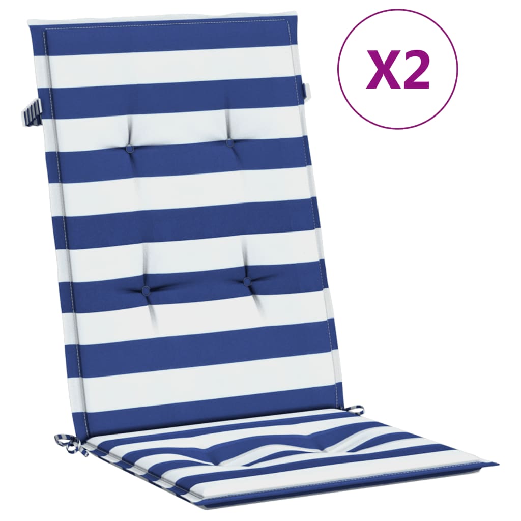 Cuscini per sedia VidaXL 2 pezzi tessuto a righe con schienale alto bianco e blu