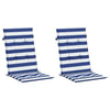 Vidaxl stoelkussens 2 st hoge rug gestreepte stof wit en blauw