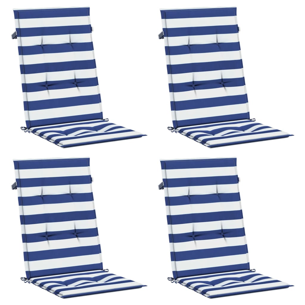 Cuscini da sedia Vidaxl 4 St tessuto posteriore alto bianco e blu a strisce