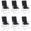 Cojines de silla Vidaxl 6 st de alto patrón de diamante de espalda tela negra
