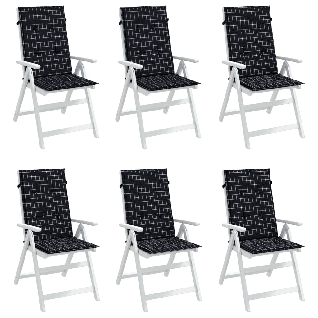 Cojines de silla Vidaxl 6 st de alto patrón de diamante de espalda tela negra