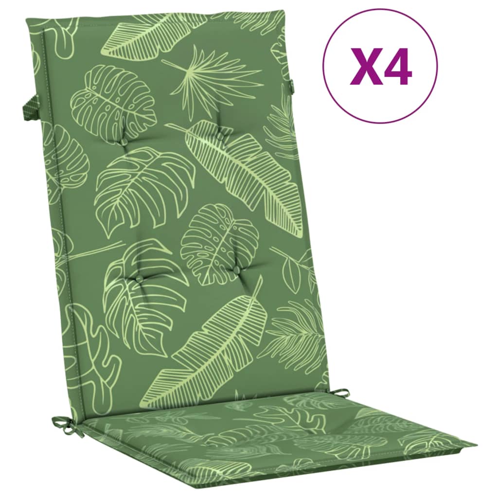 VidaXL cojines de silla 4 piezas tela con respaldo alto y estampado de hojas