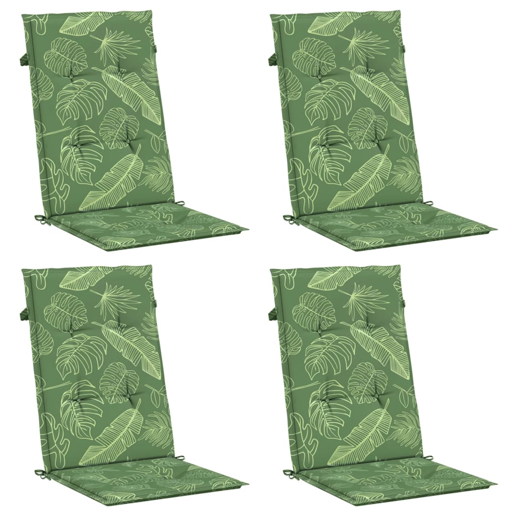 VidaXL cojines de silla 4 piezas tela con respaldo alto y estampado de hojas