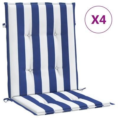 Cojines de silla Vidaxl 4 pcs tela rayada hacia la espalda baja blanca y azul