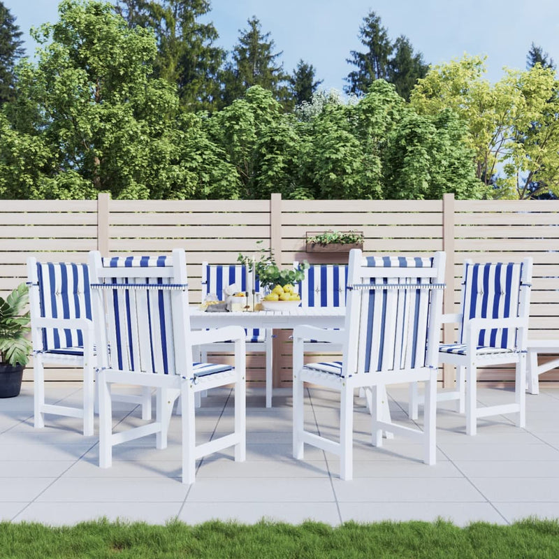 Cuscini per sedia VidaXL 6 pezzi in tessuto a righe con schienale basso bianco e blu