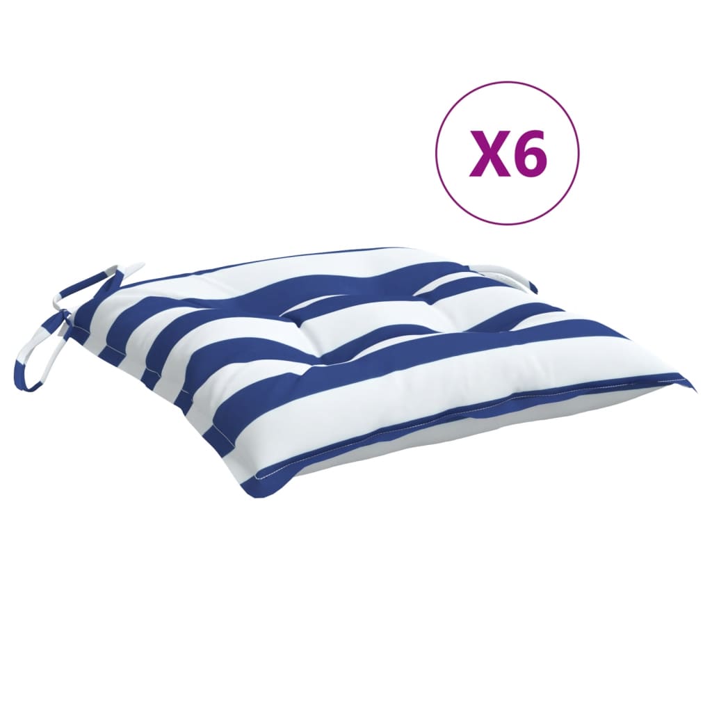 Cuscini da sedia Vidaxl 6 ST 50x50x7 cm tessuto bianco e blu a strisce