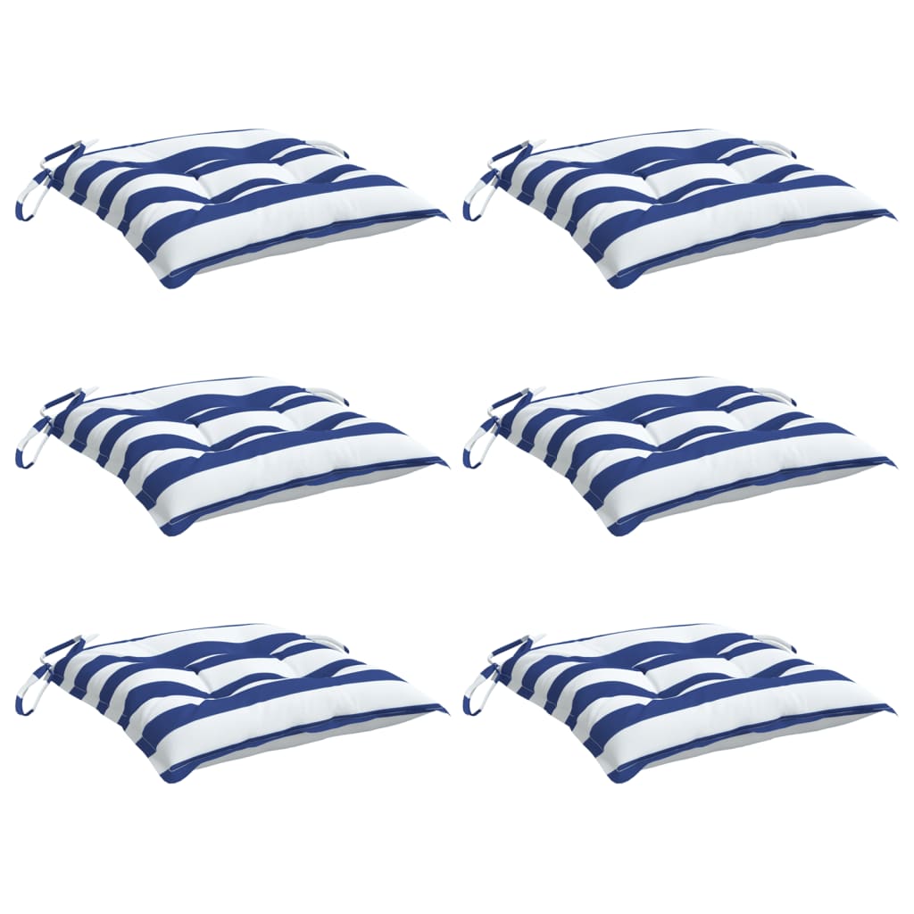 Cuscini da sedia Vidaxl 6 ST 50x50x7 cm tessuto bianco e blu a strisce