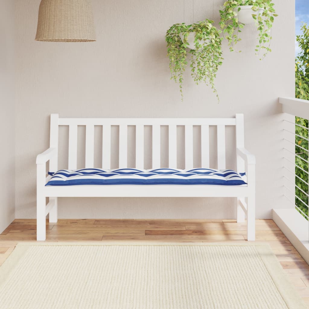 Vidaxl Garden Banch Cushion 150x50x7cm tessuto bianco e blu a strisce