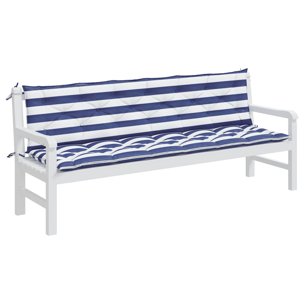 Vidaxl Garden Bench Cushions 2 St Stried 200x50x7 cm tessuto bianco e blu