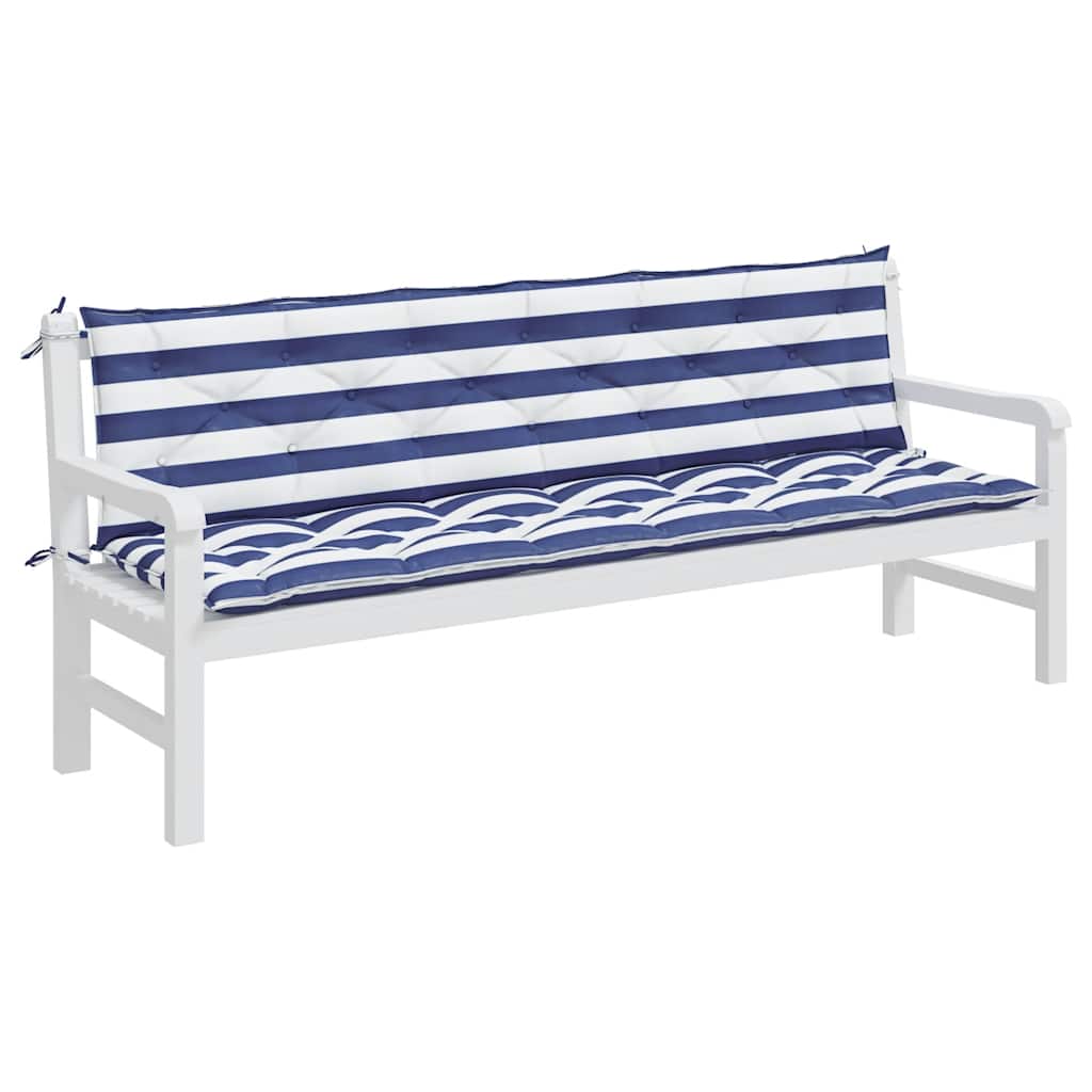 Vidaxl Garden Bench Cushions 2 St Stried 200x50x7 cm tessuto bianco e blu