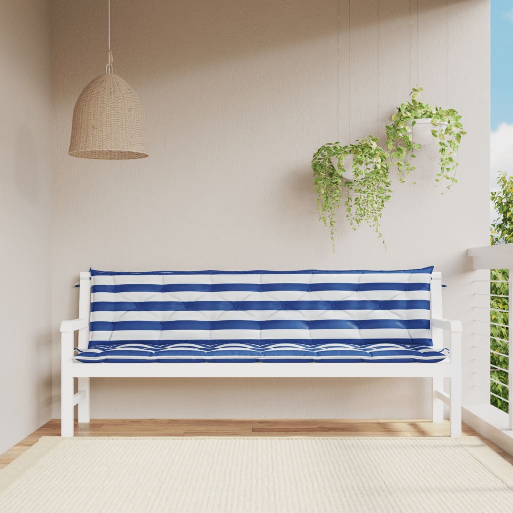 Vidaxl Garden Bench Cushions 2 St Stried 200x50x7 cm tessuto bianco e blu