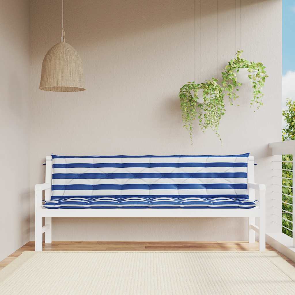 Vidaxl Garden Bench Cushions 2 St Stried 200x50x7 cm tessuto bianco e blu