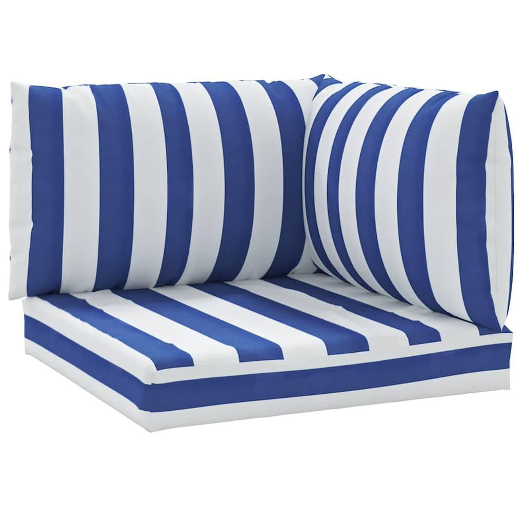 Vidaxl cojines de paleta 3 st tela de oxford rayado blanco y azul