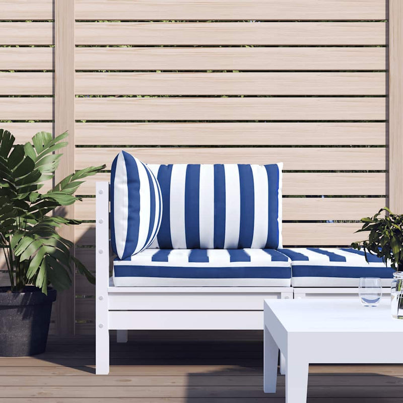 Vidaxl cojines de paleta 3 st tela de oxford rayado blanco y azul